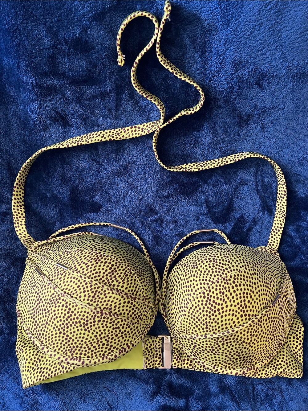 Victoria's Secret Yellow green and darl brown Dot Underwire Bikini Top new